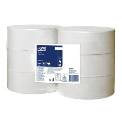 Toalettpapír, T1 rendszer, 2 rétegű, 26 cm átmérő, Universal, TORK "Jumbo", fehér 